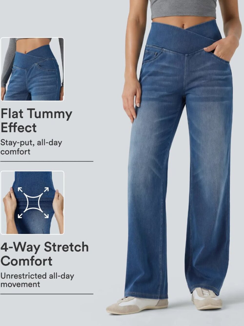 Halara Flex Crossover High Waisted Straight Leg Jeans size 16P